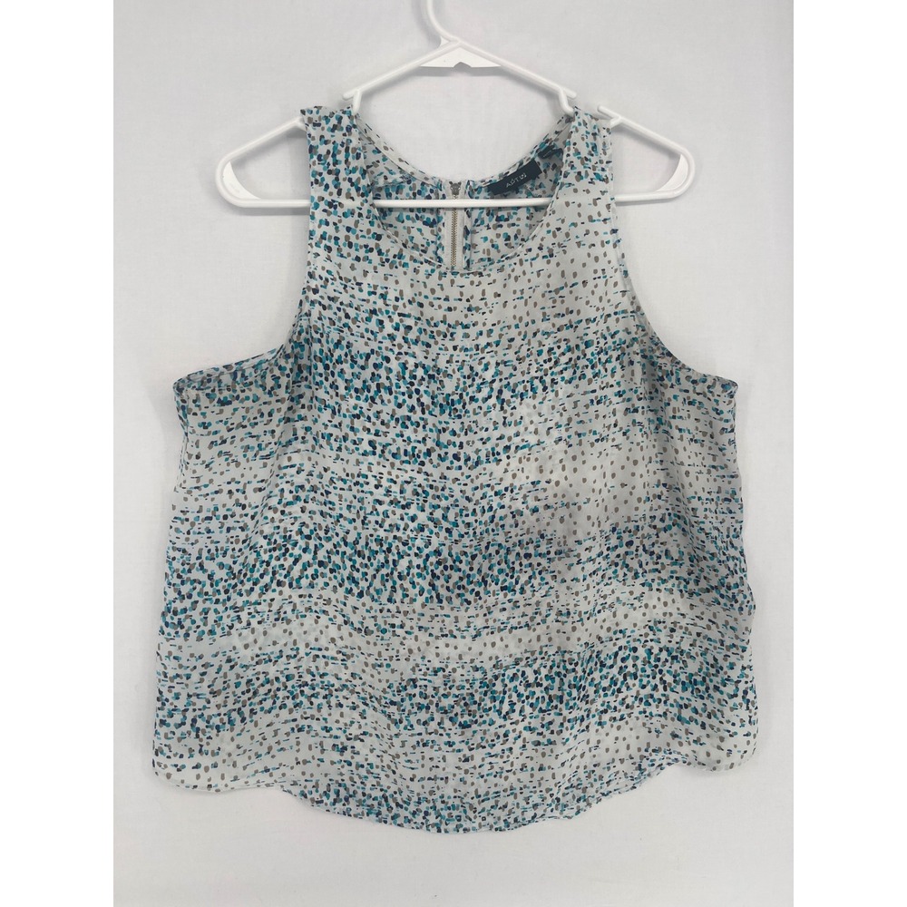 Apt. 9 Sleeveless Blouse Womens PXL Blue Teal Abstract Dot Print Back Zip Top